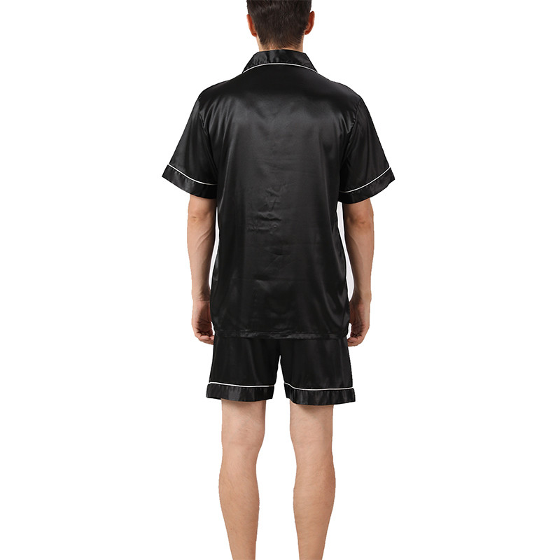 Vīriešu zīda satīna pidžamas komplekts, 2 gab. Naktsveļa, nolaižama apkakle ar garām piedurknēm, bikses, guļamveļa, poga Pj komplekts, atpūtas apģērbs