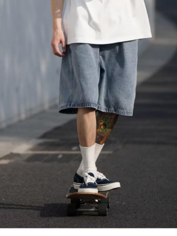 Farmer rövidnadrág Férfi Laza Egyszerű Nyári Népszerű Harajuku Japán stílusú Vintage mosott teljes hosszúságú, összjátékos utcai ruházat Főiskola új