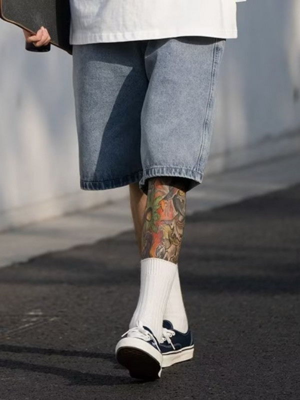 Farmer rövidnadrág Férfi Laza Egyszerű Nyári Népszerű Harajuku Japán stílusú Vintage mosott teljes hosszúságú, összjátékos utcai ruházat Főiskola új