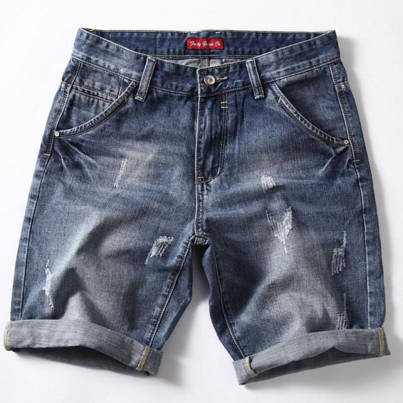 Vīriešu zili elastīgi džinsu šorti Straight Fit šorti Džinsi Augstas kvalitātes elastīgi ikdienas džinsa džinsi šorti Jauni vasaras šorti 42. izmērs