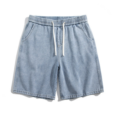 Ljetne tanke muške traper kratke hlače široke ravne modne, svijetloplave kratke traperice s elastičnim strukom, korejske ulične kratke hlače do koljena, muške