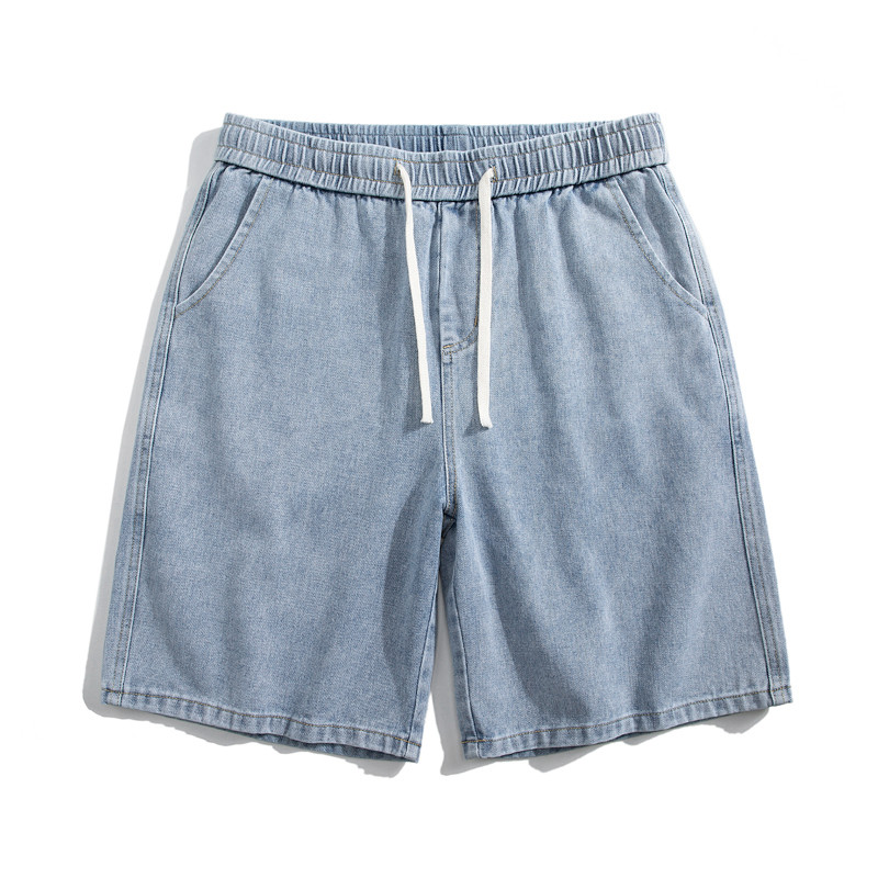 Ljetne tanke muške traper kratke hlače široke ravne modne, svijetloplave kratke traperice s elastičnim strukom, korejske ulične kratke hlače do koljena, muške