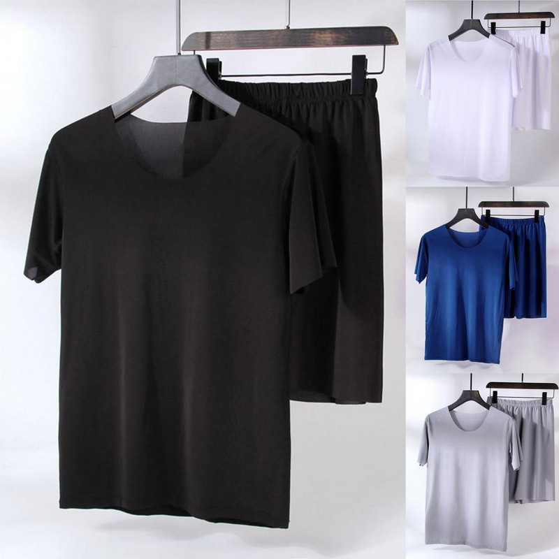 Meeste pidžaamakomplektid Minipüksid Kaheosalised suvised meeste ööriided komplektid Pullover Lühikeste varrukatega aluspesu komplektid magamiseks