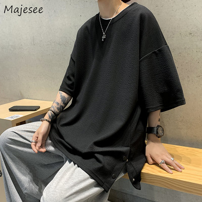 S-5XL Tricouri Bărbați Subțire Baggy Side Slit Moda Vară Moale Unisex Tricouri Haine Frumoși Adolescenți Minimalist Cool Hip Hop Camisetas