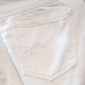 Бели дънкови къси панталони Мъжки универсални модни тесни еластични къси панталони с разкъсани дупки Streetwear Hip Hop Denim Shorts за мъже шорти мужские