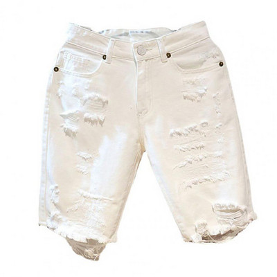 Λευκό τζιν σορτς ανδρικό παντός αγώνα Fashion Ripped Hole Λεπτό Stretch Σορτς Streetwear Hip Hop Τζιν σορτς για άνδρες шорты мужские