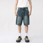 2024-es új klasszikus, nyári férfi egyenes farmer rövidnadrág koreai divat Vintage kék táskás rövid farmer férfi világosszürke