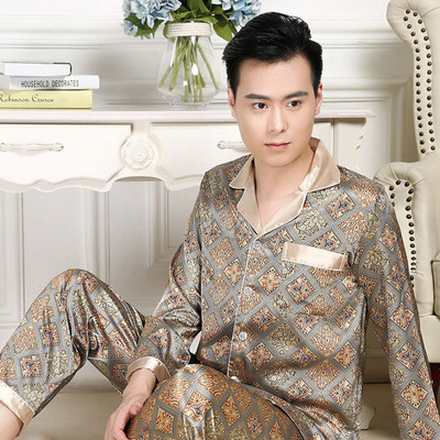 Kevadised ja sügisesed meeste pidžaamakomplektid siidist pikkade varrukatega magamisriided Ice Silk suures suuruses koduriided pidžaamaülikond kodukandmiseks