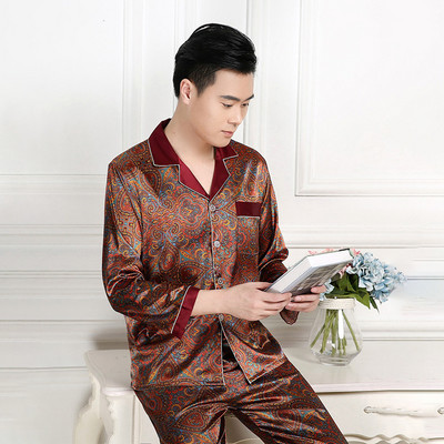 Kevadised ja sügisesed meeste pidžaamakomplektid siidist pikkade varrukatega magamisriided Ice Silk suures suuruses koduriided pidžaamaülikond kodukandmiseks
