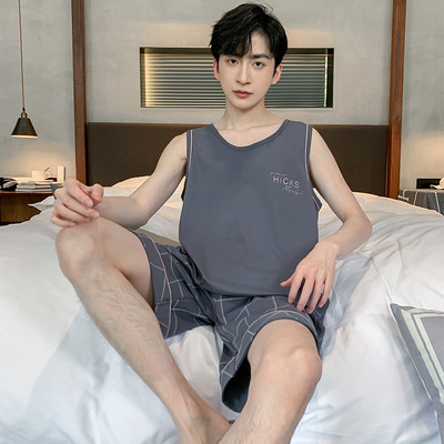 2024. gada jauna stila vīriešu pidžamu komplekts Vasaras plānas kokvilnas vīriešu pidžamu komplekti, veste, naktsveļa, topi bez piedurknēm + šorti 2gab./komplekts L-XXXXL