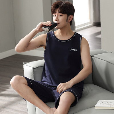 2024. gada jauna stila vīriešu pidžamu komplekts Vasaras plānas kokvilnas vīriešu pidžamu komplekti, veste, naktsveļa, topi bez piedurknēm + šorti 2gab./komplekts L-XXXXL