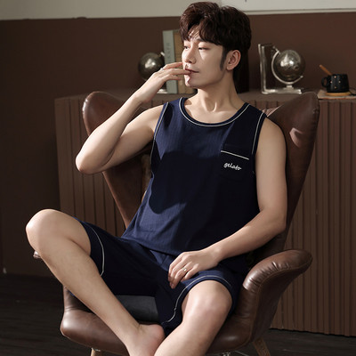 2024. gada jauna stila vīriešu pidžamu komplekts Vasaras plānas kokvilnas vīriešu pidžamu komplekti, veste, naktsveļa, topi bez piedurknēm + šorti 2gab./komplekts L-XXXXL