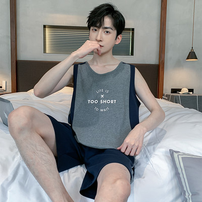 2024. gada jauna stila vīriešu pidžamu komplekts Vasaras plānas kokvilnas vīriešu pidžamu komplekti, veste, naktsveļa, topi bez piedurknēm + šorti 2gab./komplekts L-XXXXL