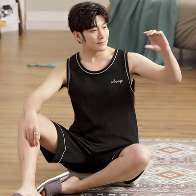 2024. gada jauna stila vīriešu pidžamu komplekts Vasaras plānas kokvilnas vīriešu pidžamu komplekti, veste, naktsveļa, topi bez piedurknēm + šorti 2gab./komplekts L-XXXXL