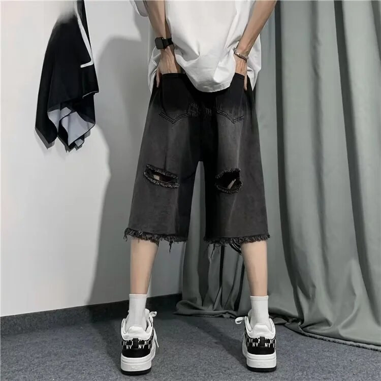 Húzózsinóros férfi rövidnadrágok Nyári vékony, hétköznapi középnadrágok Amerikai retro, egyenes lábszár, bő ötös nadrág