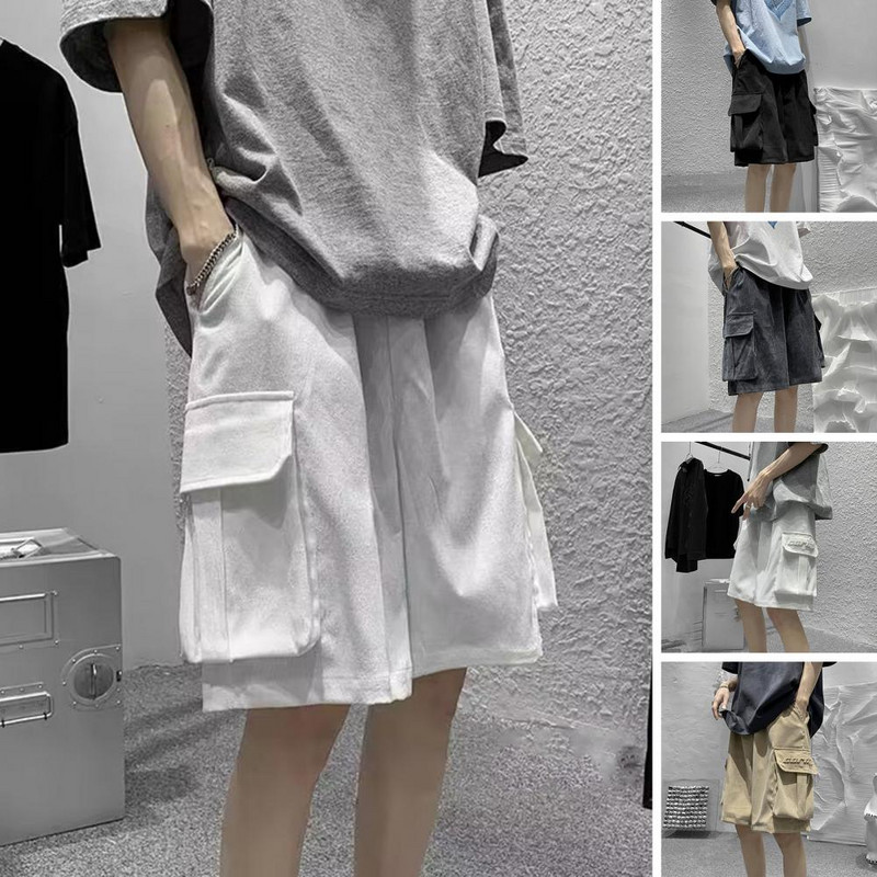 Vīriešu Ielu Pusbikses Retro korejiešu Harajuku Pocket Džinsu Hip Hop Cargo Īsas Bikses Grunge Bermudas Džinsi Šorti Apģērbi