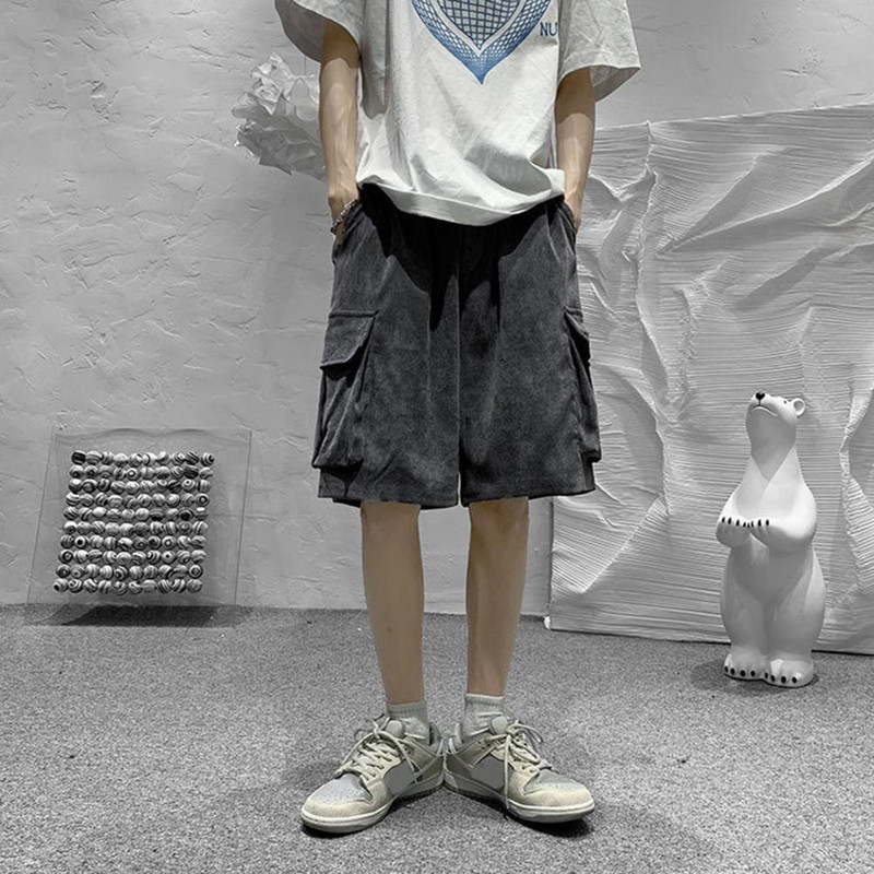 Vīriešu Ielu Pusbikses Retro korejiešu Harajuku Pocket Džinsu Hip Hop Cargo Īsas Bikses Grunge Bermudas Džinsi Šorti Apģērbi