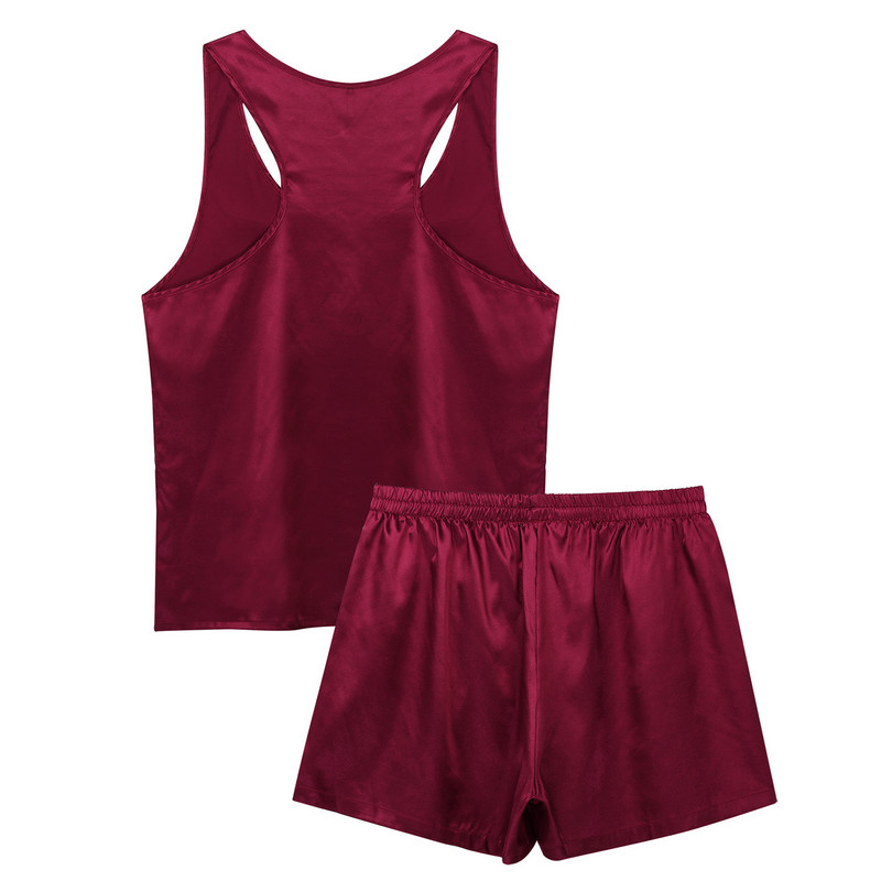 Férfi szatén pizsama szett Hálóruha Ujjatlan alsónadrág rövidnadrág Hálóruhák Hálóruhák Nyári hálóing nappaliruha Férfi mindennapi viselet