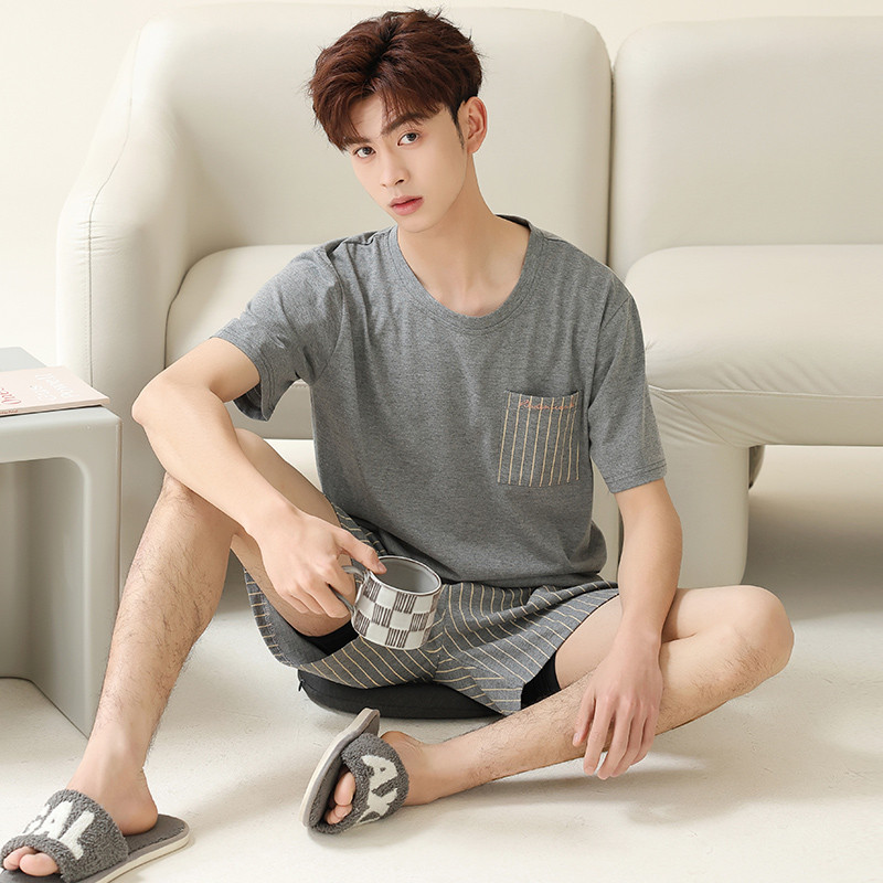 Meeste ruuduline mustriga pidžaamakomplekt Suvine kootud puuvillane pidžaama meeste koduriided lühikeste varrukatega topid + lühikesed püksid 2 tk/komplekt Magamisriided