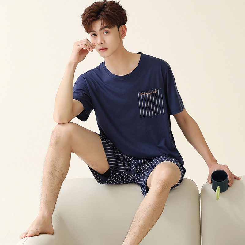 Meeste ruuduline mustriga pidžaamakomplekt Suvine kootud puuvillane pidžaama meeste koduriided lühikeste varrukatega topid + lühikesed püksid 2 tk/komplekt Magamisriided