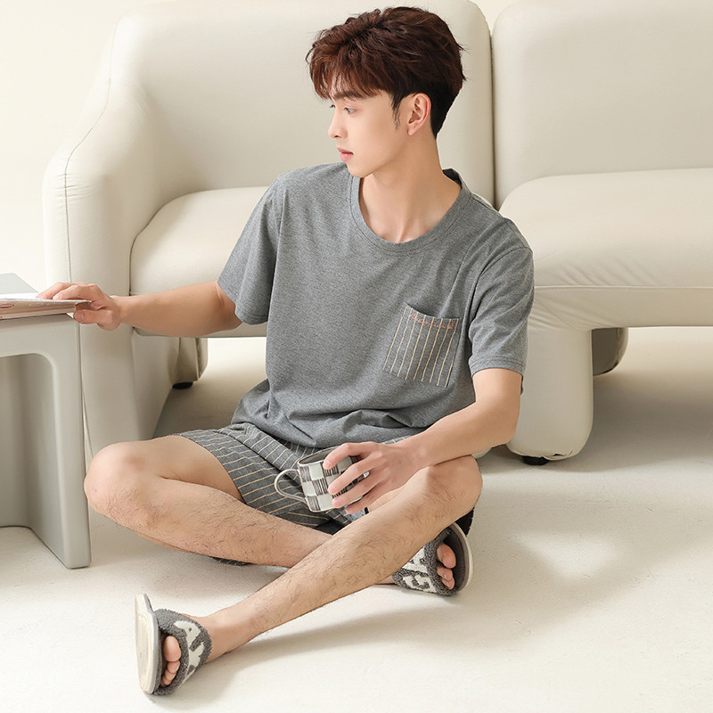 Meeste ruuduline mustriga pidžaamakomplekt Suvine kootud puuvillane pidžaama meeste koduriided lühikeste varrukatega topid + lühikesed püksid 2 tk/komplekt Magamisriided