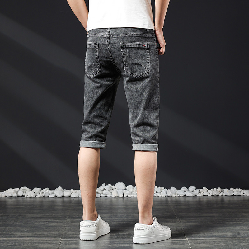 Férfi rövid farmernadrág Nyári új Bermuda Alkalmi sztreccs kék térdig Vágott nadrág Vékony férfi farmer rövidnadrág