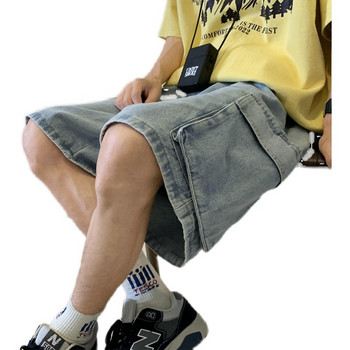 Мъжки Harajuku Pocket Denim Hip Hop Cargo Short Streetwear Бричове Ретро корейски панталони Grunge Bermudas Y2K Дънки Къси панталони Дрехи