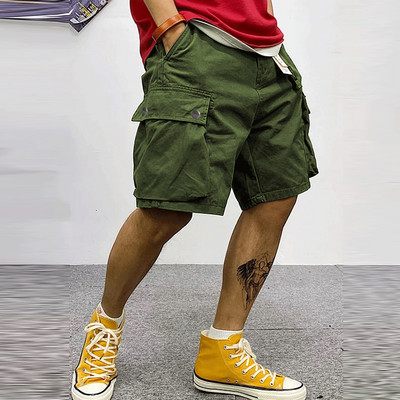 Pantaloni scurți pentru bărbați, de primăvară, de vară, de stradă, pantaloni scurți de epocă, de culoare uni, pentru bărbați, la modă, petice, buzunare, design, pantaloni scurti cargo largi