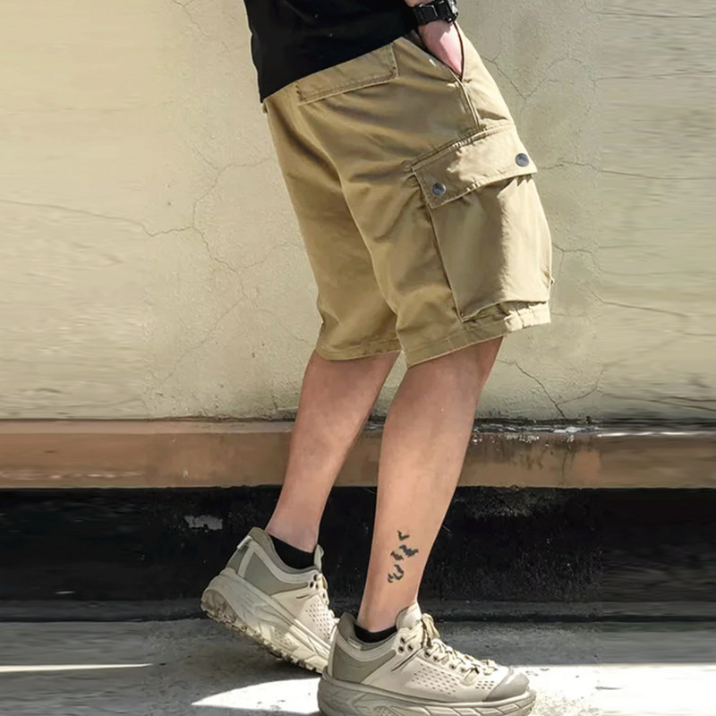 Vīriešu Pavasara Vasaras Ielu apģērbi Vīriešu Šorti Vintage Vienkrāsu Šorti Vīriešu Modes Patchs Kabatas Dizains Brīvi Cargo Short Bikses