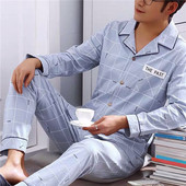 Vīriešu pavasara rudens kokvilnas pidžamas, mīksts, silts krekls ar garām piedurknēm, augšdaļa + bikses augstas kvalitātes temperamenta 2 daļīgs mājas apģērba kostīmi M-4XL