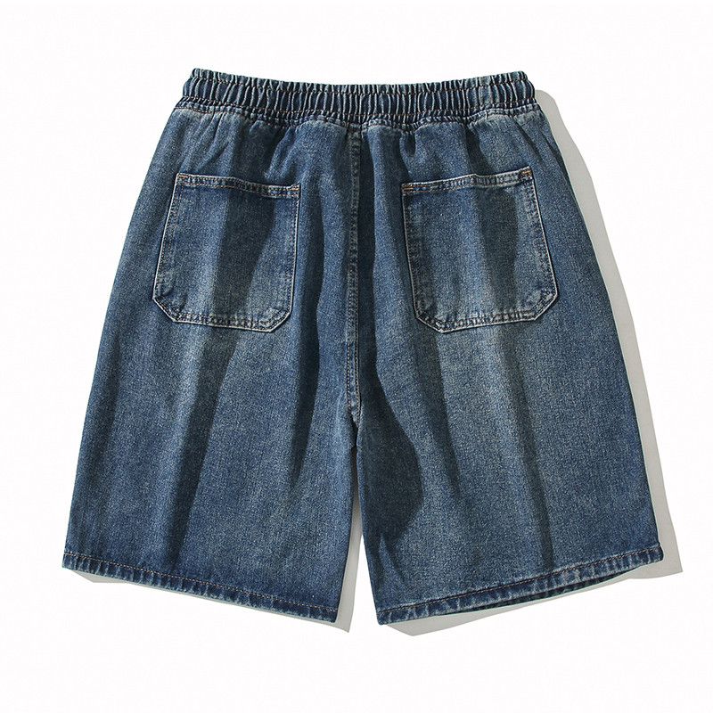 2024 nyár, új férfi farmer rövidnadrág, bő, egyenes lábú, táskás farmernadrág, divatos, széles szárú, rugalmas derékú koreai utcai viselet