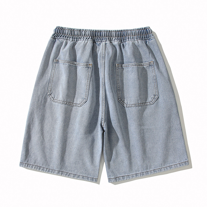 2024 nyár, új férfi farmer rövidnadrág, bő, egyenes lábú, táskás farmernadrág, divatos, széles szárú, rugalmas derékú koreai utcai viselet