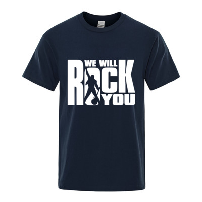 Modna muška majica kratkih rukava za proljeće/ljeto s okruglim izrezom Ležerna sportska odjeća We Will Rock You Muška odjeća Obična majica
