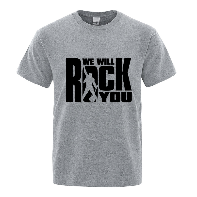 Modna muška majica kratkih rukava za proljeće/ljeto s okruglim izrezom Ležerna sportska odjeća We Will Rock You Muška odjeća Obična majica