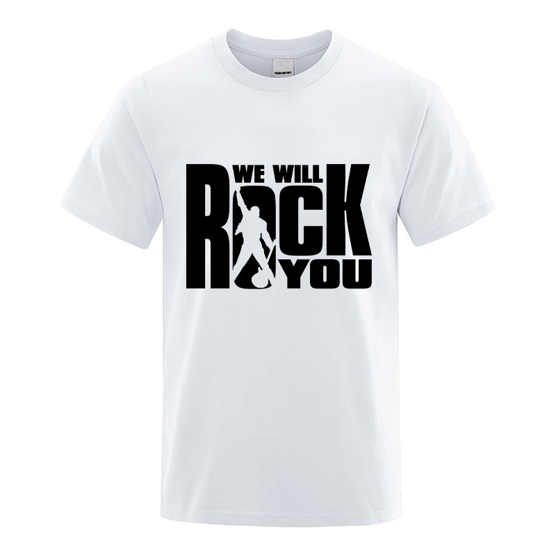 Modna muška majica kratkih rukava za proljeće/ljeto s okruglim izrezom Ležerna sportska odjeća We Will Rock You Muška odjeća Obična majica