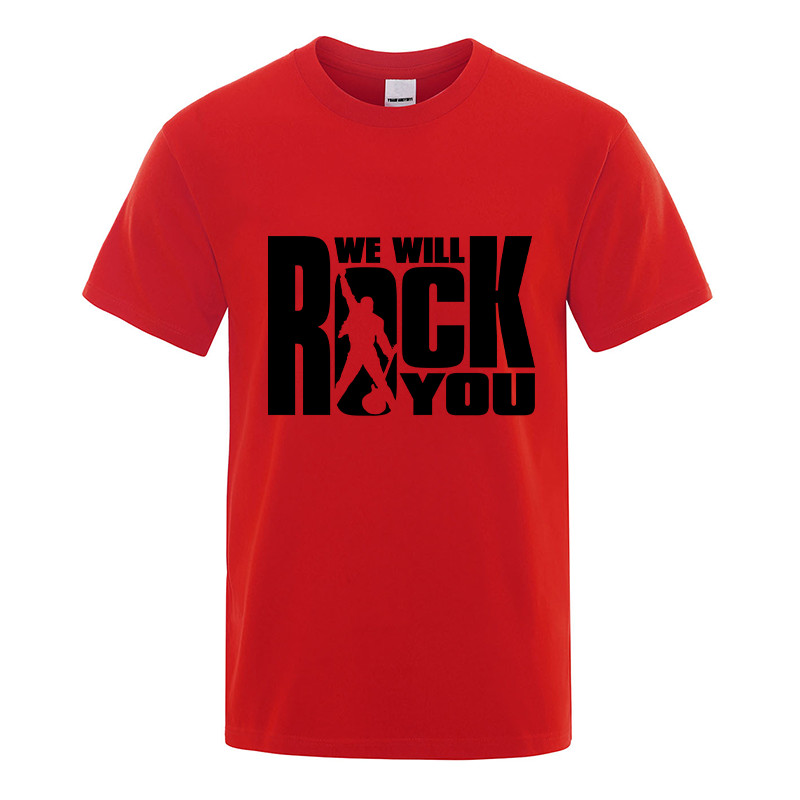 Modna muška majica kratkih rukava za proljeće/ljeto s okruglim izrezom Ležerna sportska odjeća We Will Rock You Muška odjeća Obična majica