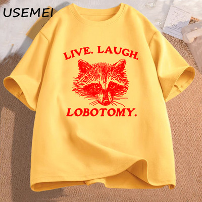 Live Laugh Lobotomy T-särk Meemi Raccoon Graafiline T-särk Vintage puuvillane lühikeste varrukatega trükitud T-särk Meeste riided Tänavarõivad