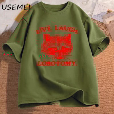 Live Laugh Lobotomy T-särk Meemi Raccoon Graafiline T-särk Vintage puuvillane lühikeste varrukatega trükitud T-särk Meeste riided Tänavarõivad