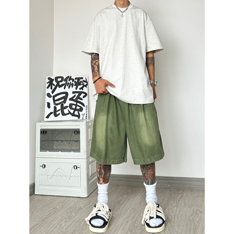 Καλοκαιρινό τζιν σορτς ανδρική μόδα Vintage υπερμεγέθη τζιν σορτς Ανδρικά ρούχα Hip-hop φαρδιά φαρδιά τζιν ανδρικά σορτς M-2XL