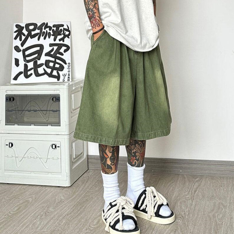 Καλοκαιρινό τζιν σορτς ανδρική μόδα Vintage υπερμεγέθη τζιν σορτς Ανδρικά ρούχα Hip-hop φαρδιά φαρδιά τζιν ανδρικά σορτς M-2XL