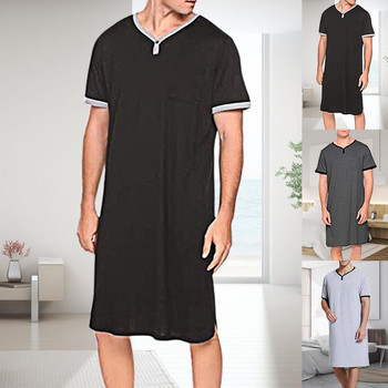 Φαρδιά ανδρικά Sleepwear Κοντό μανίκι O με τσέπη Νυχτικό Νυχτικό μέχρι το γόνατο Είδη σπιτιού Plus Size 3XL Ζεστά Αντρικά Ρούχα