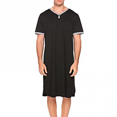 Brīvs vīriešu guļamveļa ar īsām piedurknēm O kakla kabatas naktskrekls līdz ceļgalam naktskrekls mājas apģērbs liela izmēra 3XL silts apģērbs vīriešiem