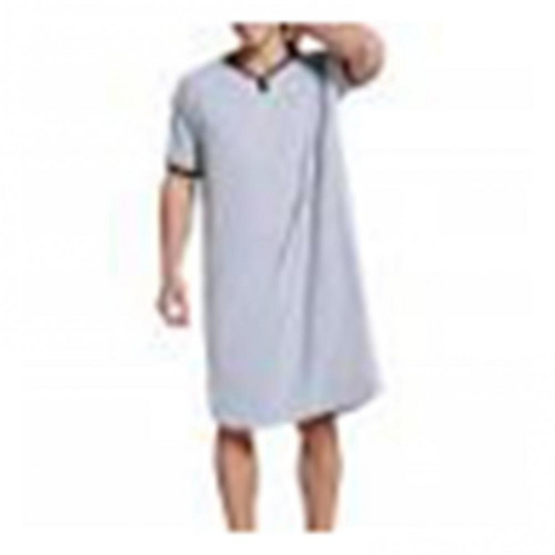 Brīvs vīriešu guļamveļa ar īsām piedurknēm O kakla kabatas naktskrekls līdz ceļgalam naktskrekls mājas apģērbs liela izmēra 3XL silts apģērbs vīriešiem