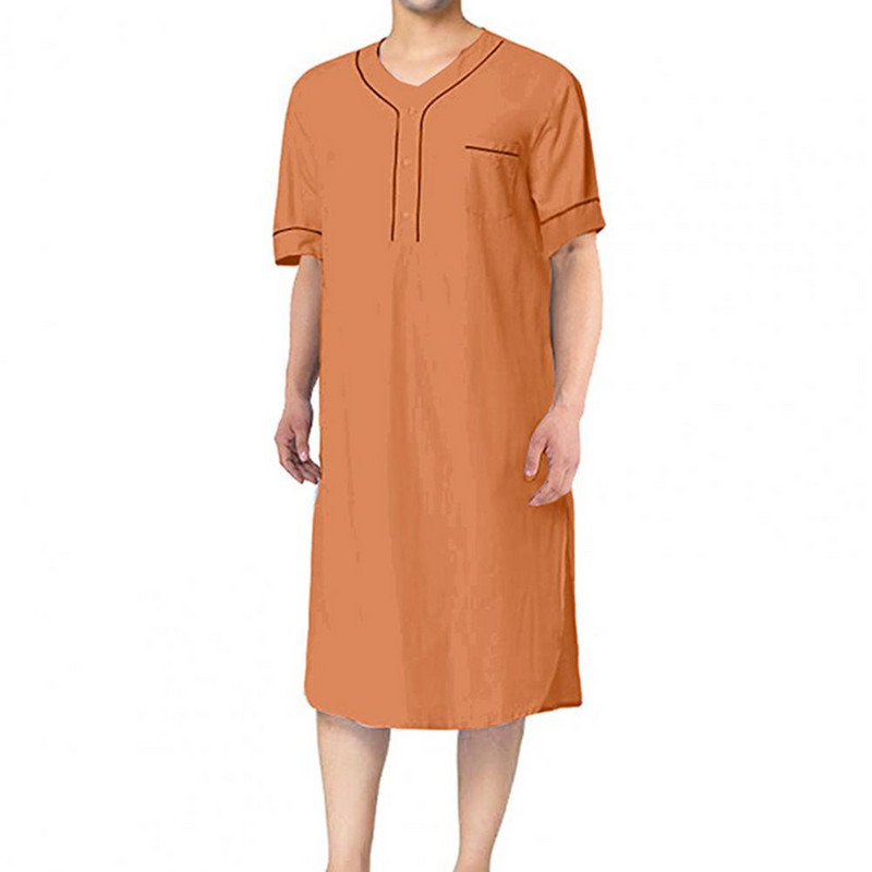 Vīriešu ikdienas naktskrekls ar īsām piedurknēm, kabata līdz ikru vidusdaļai, guļam halāts, brīvā laika naktskrekls, mājas apģērbs