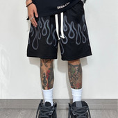 Ameerika meeste sportlikud lühikesed püksid suvised hip-hop High Street Flame graafilised lühikesed püksid Moodsad meeste riided lahtised ülisuured püksid