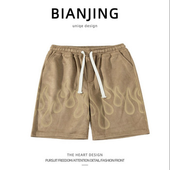 Американски мъжки спортни шорти Летни хип-хоп High Street Flame Graphic Shorts Модни мъжки дрехи Свободни големи панталони