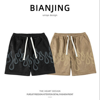 Американски мъжки спортни шорти Летни хип-хоп High Street Flame Graphic Shorts Модни мъжки дрехи Свободни големи панталони