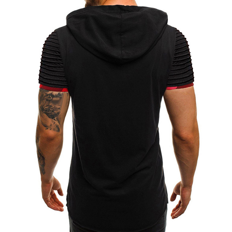 Vīriešu cēloņsakarība ar īsām piedurknēm plēstām neregulārām apakšmalām, slaidām blūzes T-krekliem, fitnesa kapuci ar kapuci, neregulāru apakšmalu, modes savārstījums