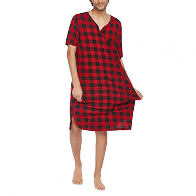 Összehangolt fej-váll arányú pizsama V-nyakú pizsama kockás mintás férfi nyári pizsama rövid ujjú mellkassal otthoni viselethez