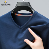 2024. gada jauns vīriešu T-krekls ar īsām piedurknēm vafeļu V kakla izgriezumā